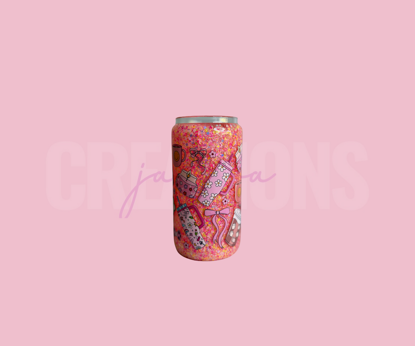 Pink girly Glass Snowglobe Tumbler