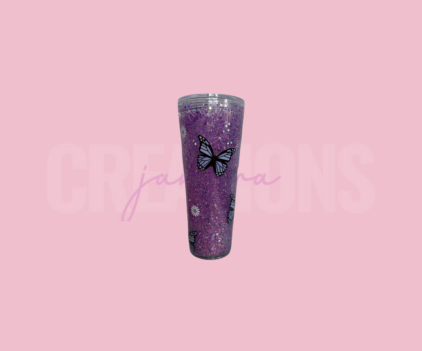 PRE MADE: 24oz Snowglobe - Purple Butterfly